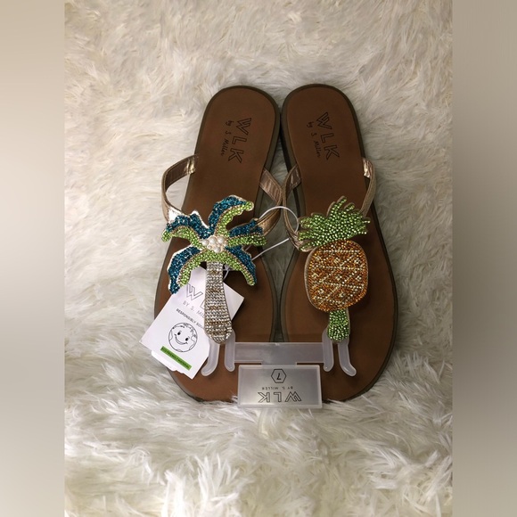 Beaded Palm Tree and Pineapple Sandals WLK size 7 - Picture 3 of 8